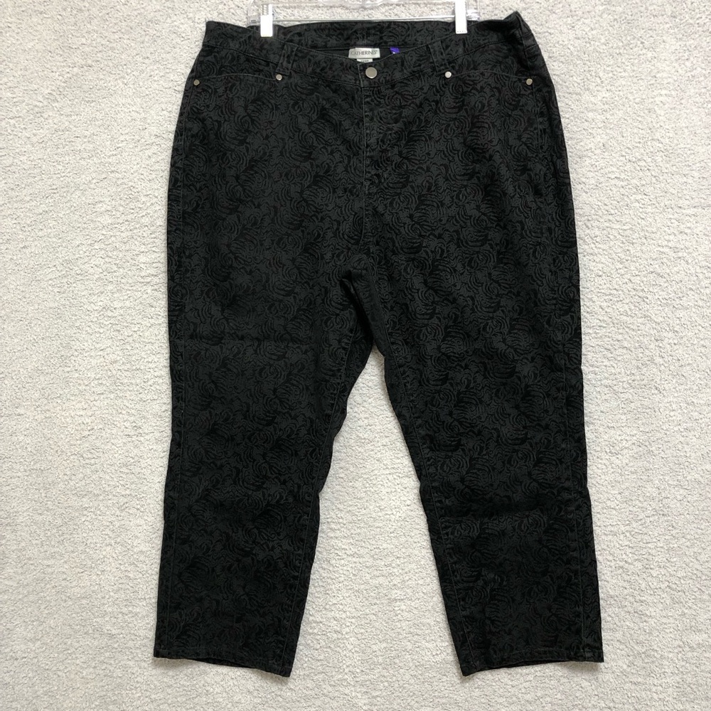 Floral Faux Velvet Pull On Pants‎ Size 22WP Stretch Evening Casual Catherines